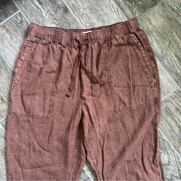 Pilcro Linen Blend Drawstring Pants, Brown, Wide Leg Relaxed Fit, Women’s Large - Picture 8 of 14